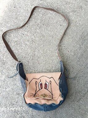 Handmade Suede Leather Purse Dog Art Small Shoulder Bag Artsy Puppy